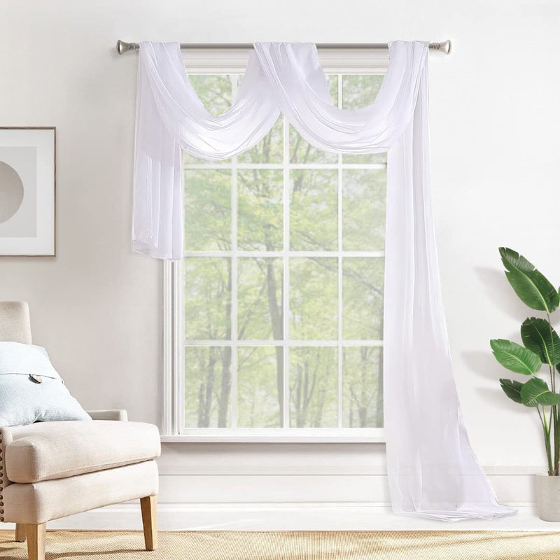 MIULEE Luxury Sheer Voile Elegant Window Scarf Topper - Long Valance Solid Treatment Swags Drapes for Ceremony, Wedding, Canopy Bed - 54" x 216" White 1 Piece - Image 1